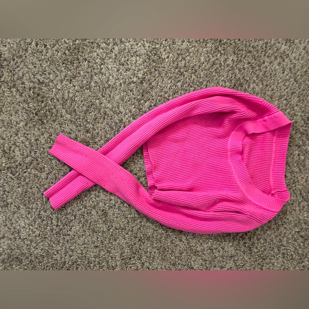 xs from shien, pretty soft pink long sleeve shirt, a little croped also.